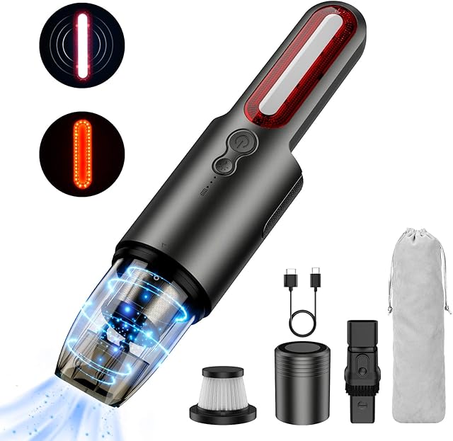 Vacuum Cleaner Cordless Car Hoover - Handheld Vacuum Mini Portable 6000/70w Powerful Suction with Emergency Strobe Light Rechargeable 4400mAh Battery Wet Dry Car Vacuum for Home Pet Hair Dust Cleaning
