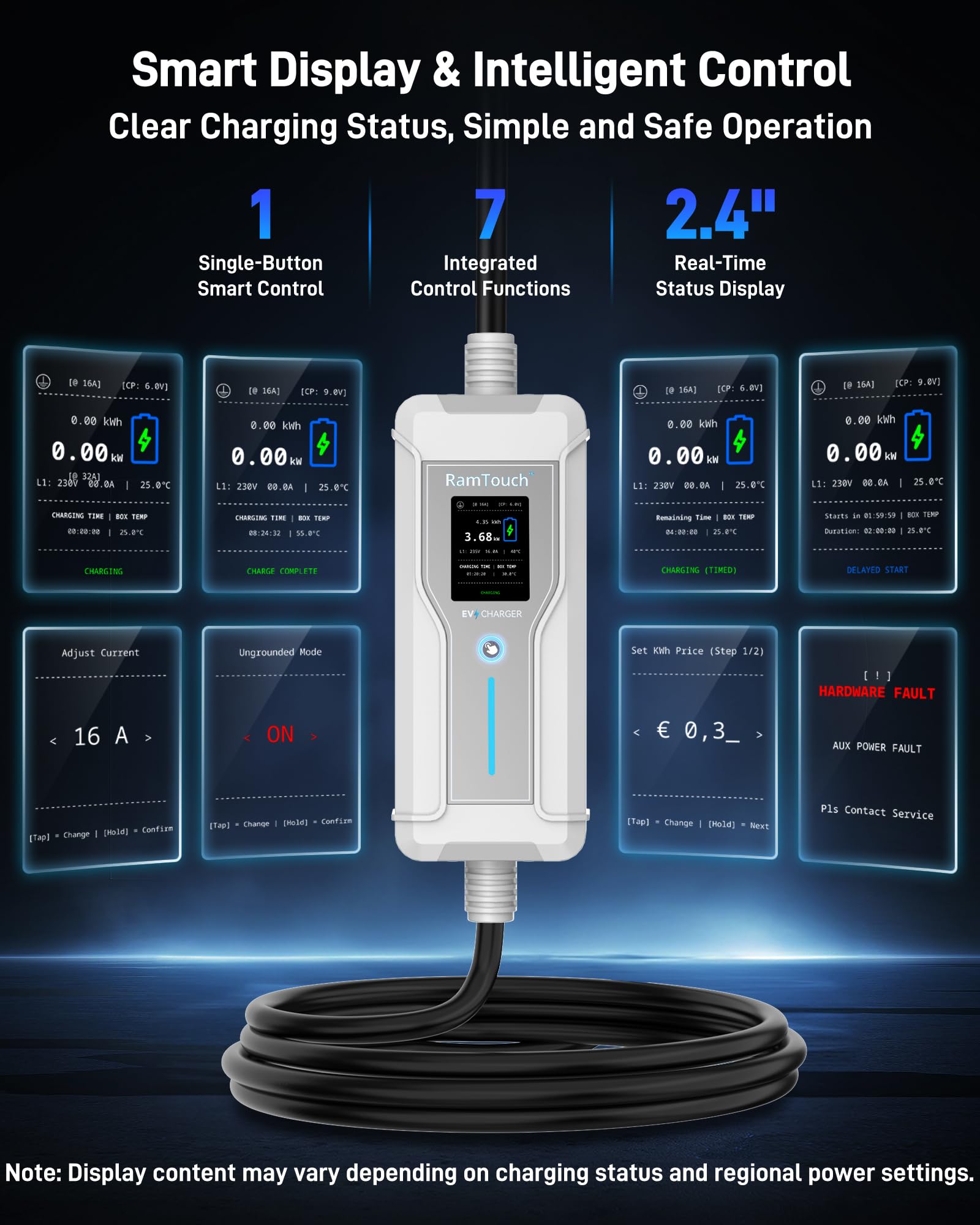 Caricatore Auto Elettrica (3,7 kW, 6 A - 16 A, 5 m, IP67) | Schuko a Tipo 2 | Cavo Ricarica Modo 2 con Display, Avvio Ritardato, Timer, RCD CA/CC, Wallbox Portatile per Veicoli EV e PHEV