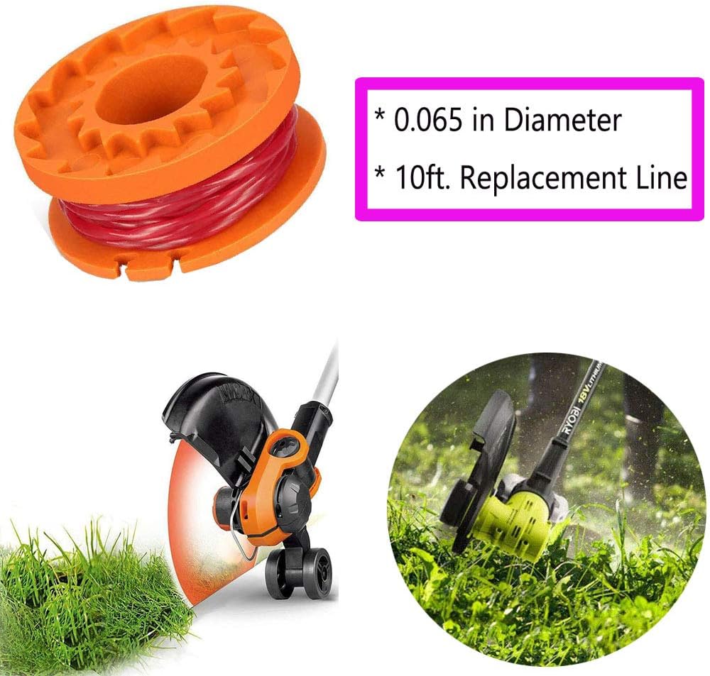 TOPEMAI WA0010 Replacement Trimmer Spool Line 0.065” for Worx WG154 WG163 WG160 WG180 WG175 WG155 WG151 String Trimmer (12 Spools + 3 Caps)