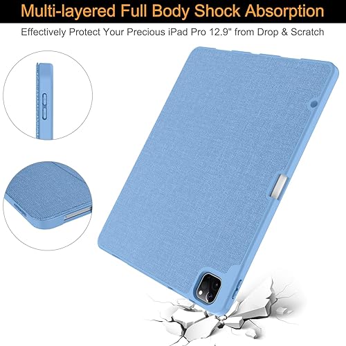 Miniatura 5 de Soke Funda para iPad Pro 12.9 con soporte para lápices, cubierta trasera de TPU suave para iPad Pro de 12.9 pulgadas, 6 5 generación (azul claro)