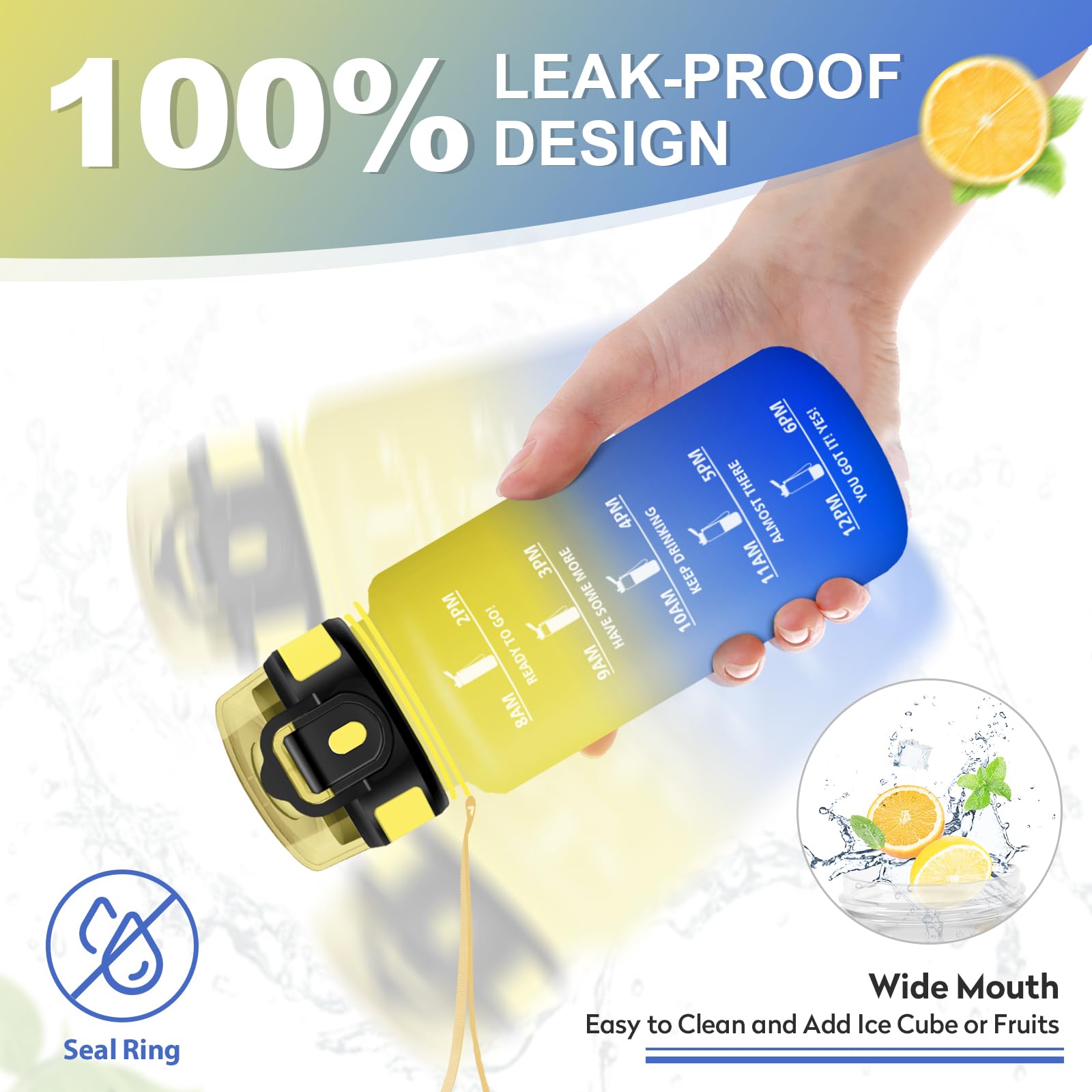 Borraccia 500ml, Bottiglia con Marcatori Temporali, Borraccia con Cannuccia, Bottiglia Acqua Riutilizzabile, Borraccia senza BPA, A Prova di Perdite, Borraccia per Bambini, Scuola, Ufficio, Sport