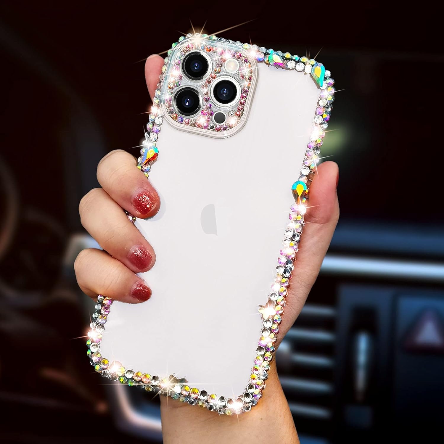 Bonitec Compatible with iPhone 12 Pro Max Case for Women 3D Glitter Sparkle Bling Luxury Cute Shiny Crystal Charms Rhinestone Diamond Protective Cases Camera Protection Cover for Ladys, Girls Clear - Image 2