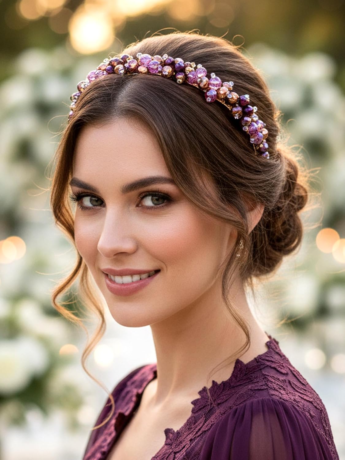 Formery Crystal Headband Purple Crystals Thin Hairbands Party Prom Wedding Beaded Headpiece Hair Accessories for Women - Image 9