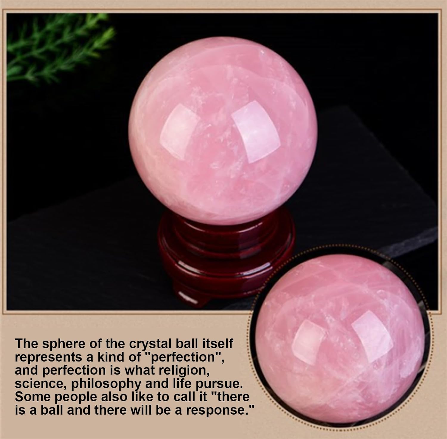 Polished Rose Crystal Balls Crystal Ball Ornaments Quartz Crystal Sphere with Stand for Home Living Room Desktop Decoration,11cm/4.3in