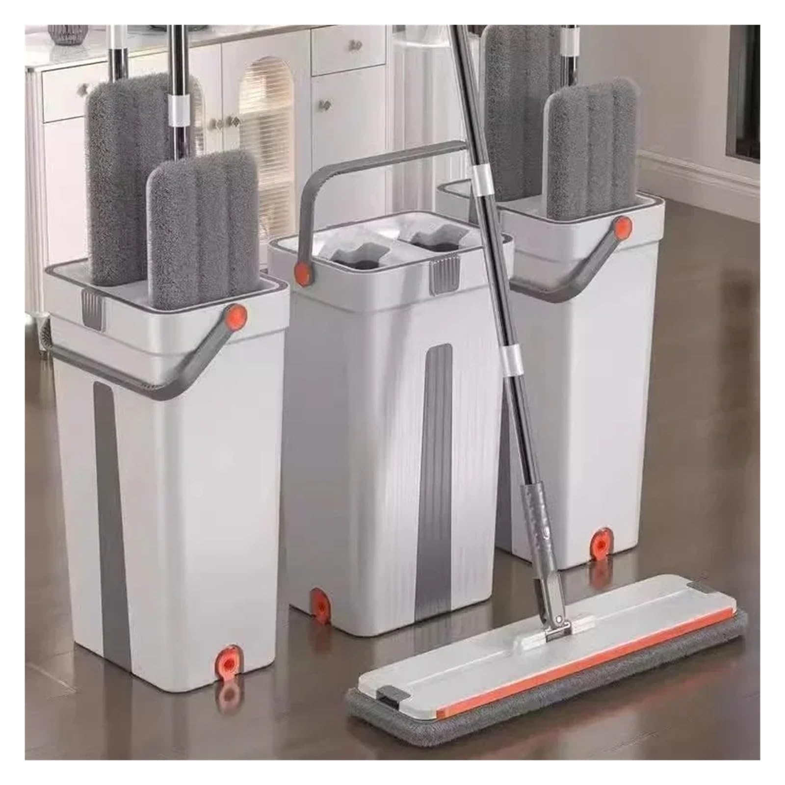 Fregona giratoria de 360 ​​grados con manos libres, sistema de limpieza de pisos planos de 33 cm con cubo, herramienta de limpieza fácil de microfibra lavable for el hogar(Bucket-mop-2 cloth)
