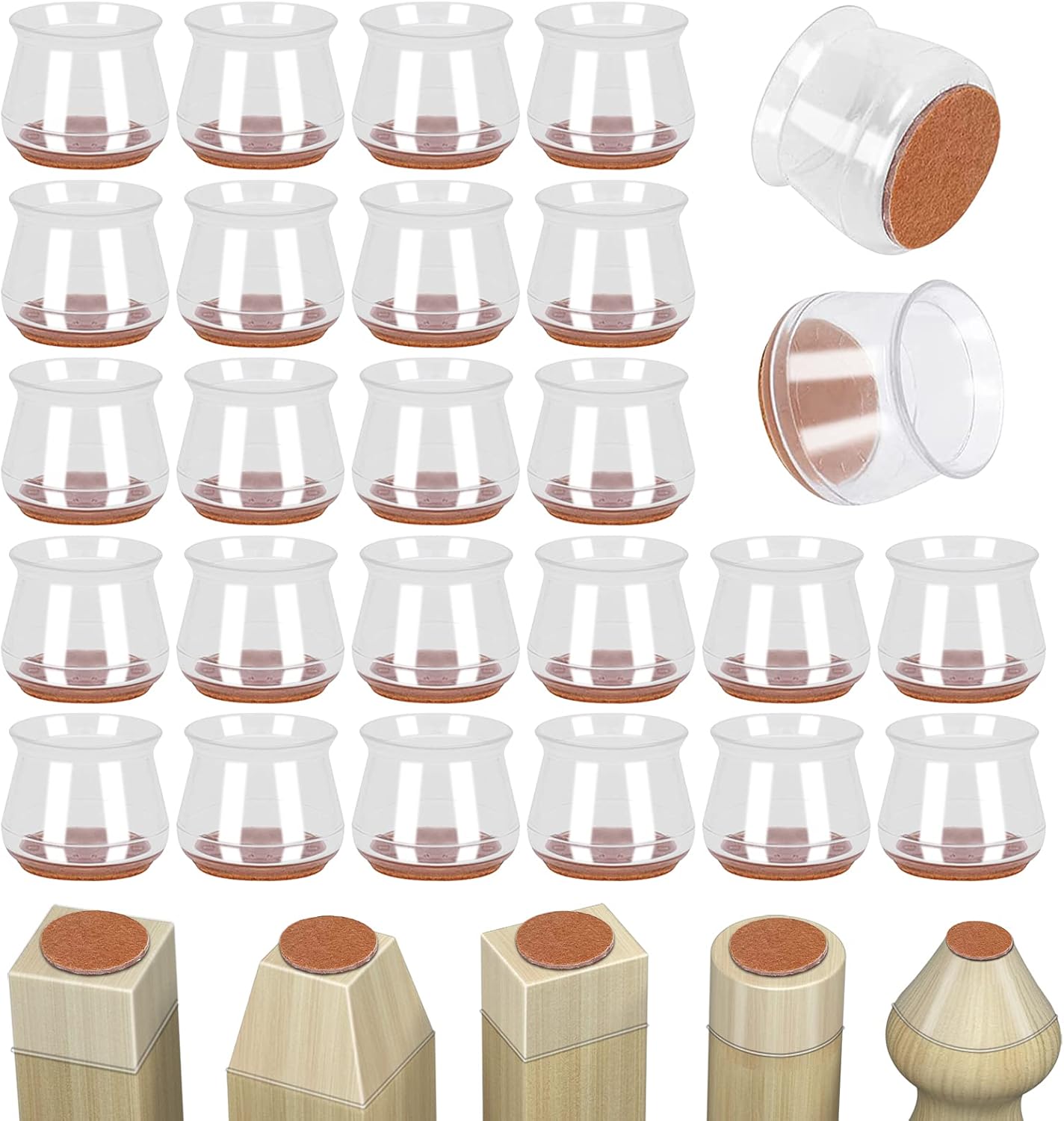 Chair Leg Floor Protectors,26PCS High Transparency Silicone Furniture Feet Protector Pads with Felt Pads for Protecting Floors from Scratches and Noise,Smooth Moving for Chair Feet (26, Transparent) - - 