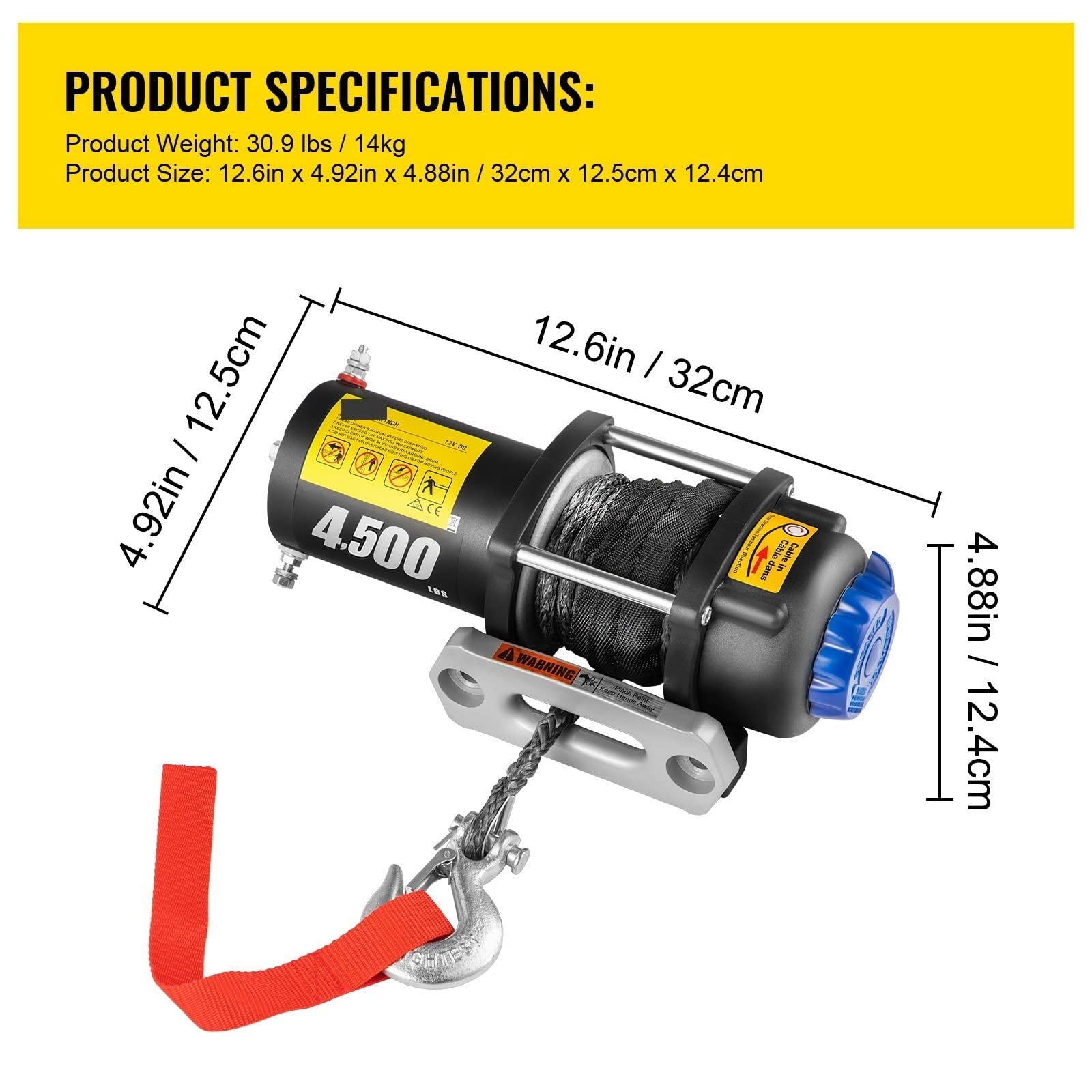 Verricello for camion Verricello elettrico 12V 4500 LBS Corda sintetica Off Road Impermeabile ATV UTV Verricelli con telecomando wireless