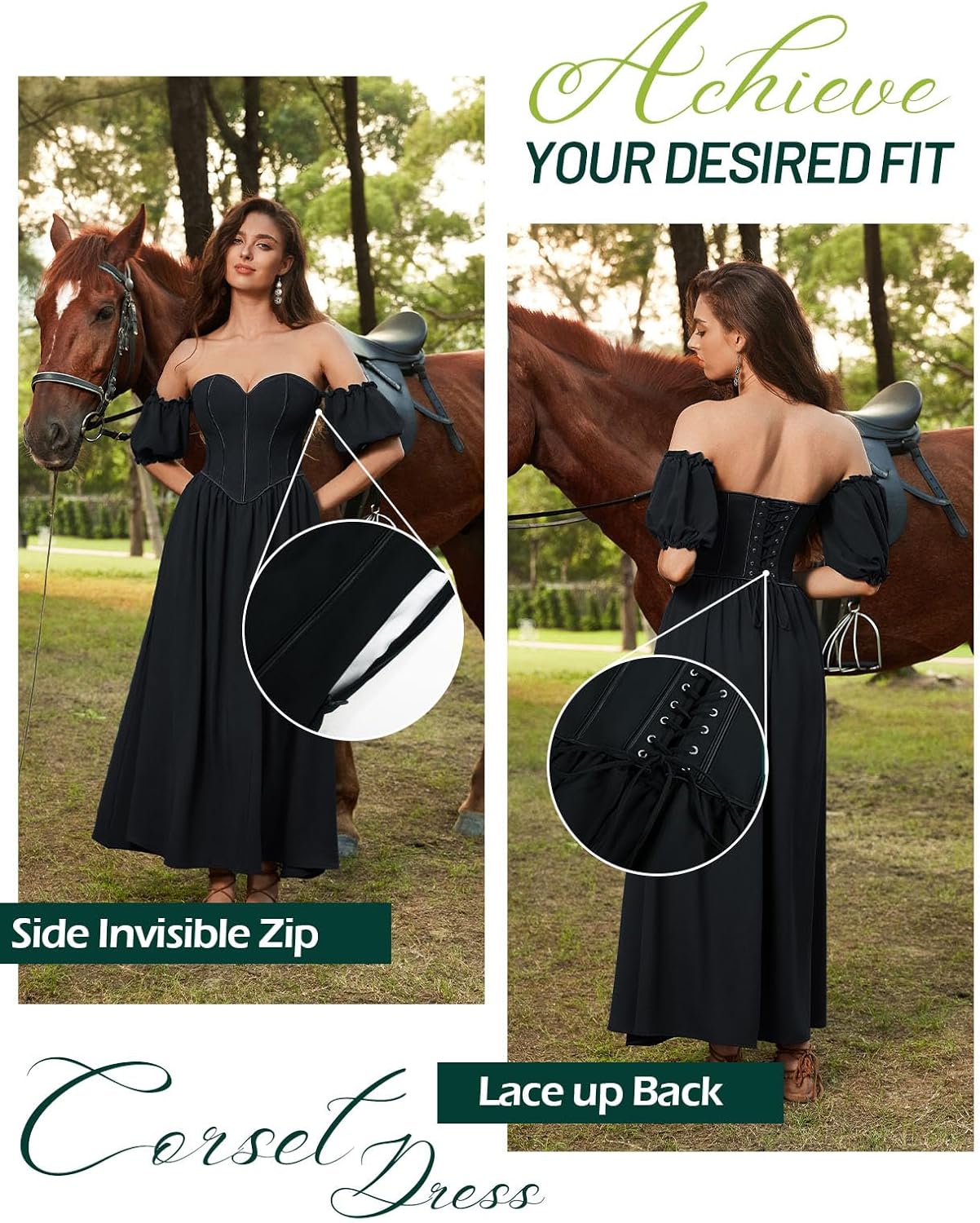 Scarlet Darkness Women Off Shoulder Corset Dress Sweetheart Fishboned Puff Sleeve Renaissance Dress - Image 4