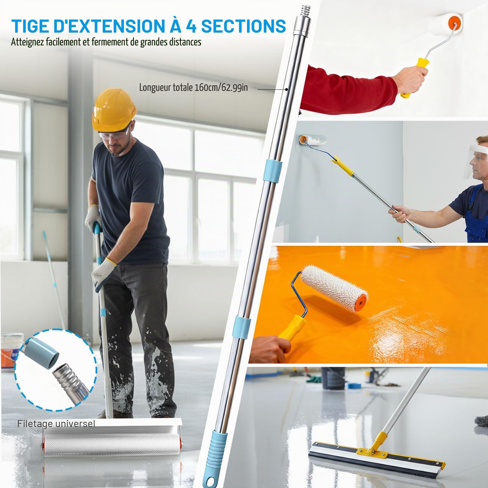 Kit D'outils de Ciment Autonivelant, Kit outils ragréage avec Rouleau Debulleur Ragreage, Rouleau Peinture, Truelle, Perche Telescopique, Autonivelant Grattoirs, Chaussures à pointes et Gants