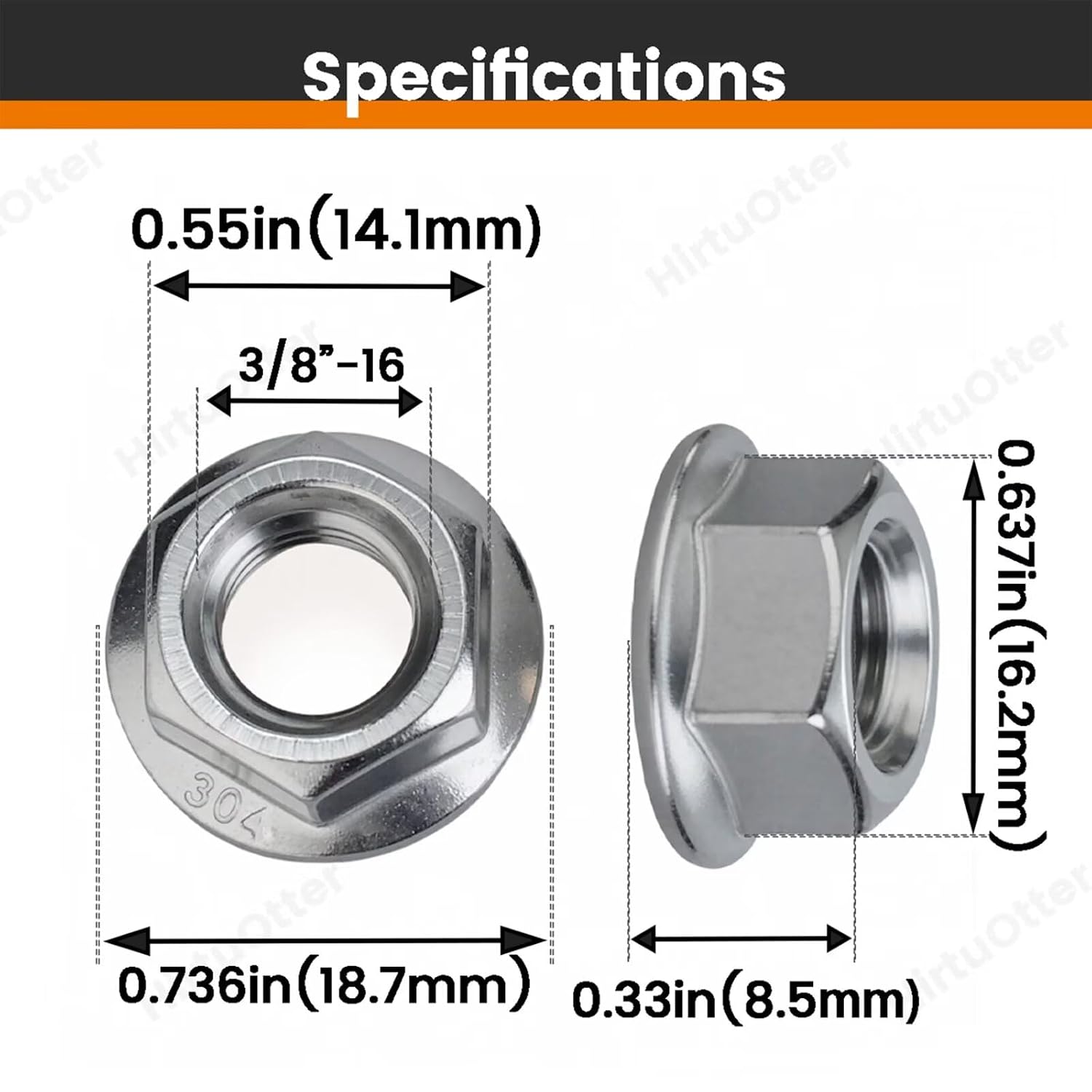 50 pcs 3/8"-16 Serrated Flange Hex Lock Nuts, 304 Stainless Steel 18-8 Full Thread Locknuts for Outdoor Furniture, Industrial Machinery, Automotive Repair & DIY Projects with Bright Finish