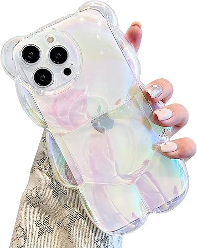 Miniatura 1 de Bear - Funda para teléfono compatible con iPhone 11, bonita funda holográfica 3D de oso blanco transparente, a prueba de golpes, funda de oso de