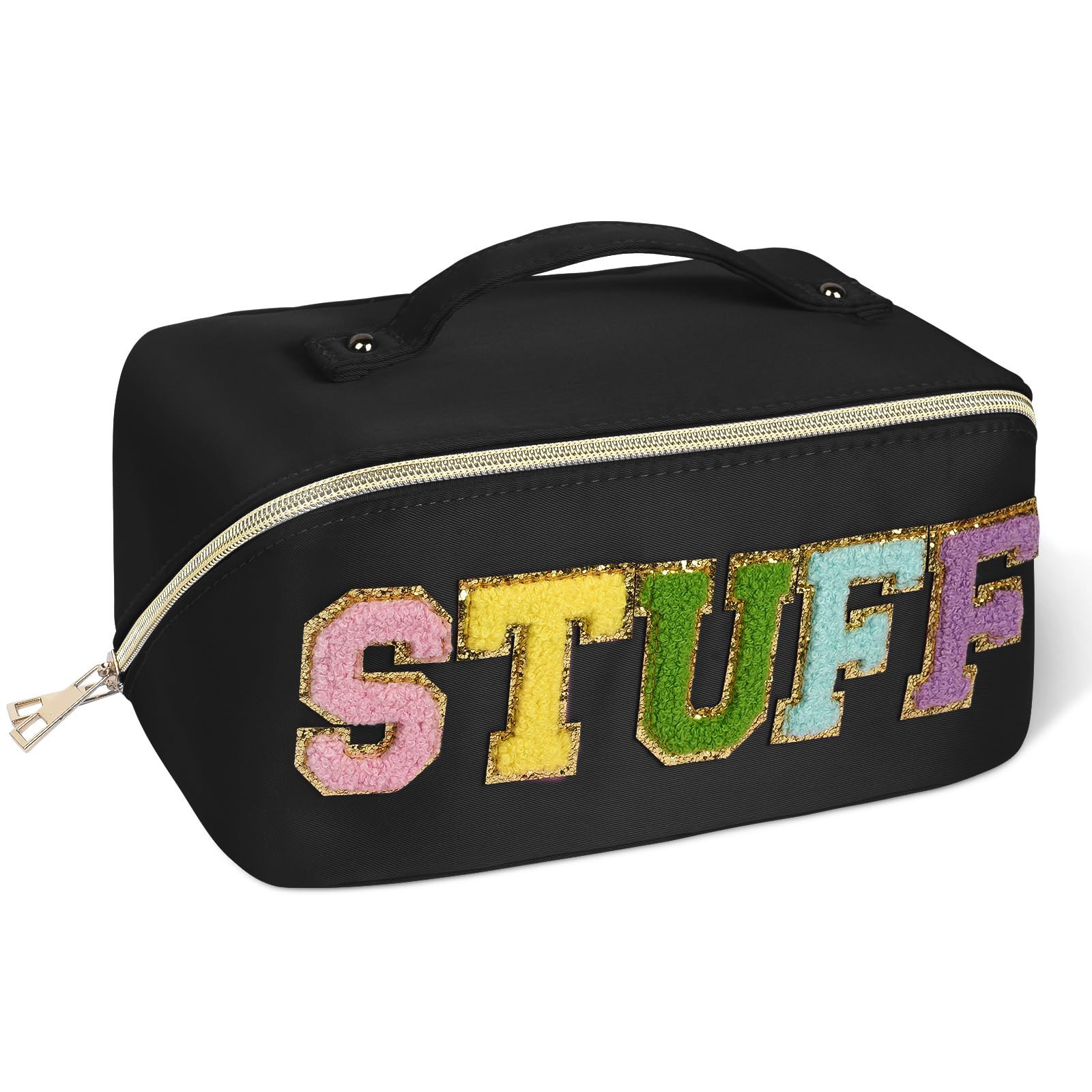 AucuuPremium Nylon Cosmetic Bag Travel Bag, Large Capacity Layered Cosmetic Bag Zipper Bag, Portable Travel Organizer Multifunctional Waterproof Bag, Easy to Carry - Gift for Women (Black)