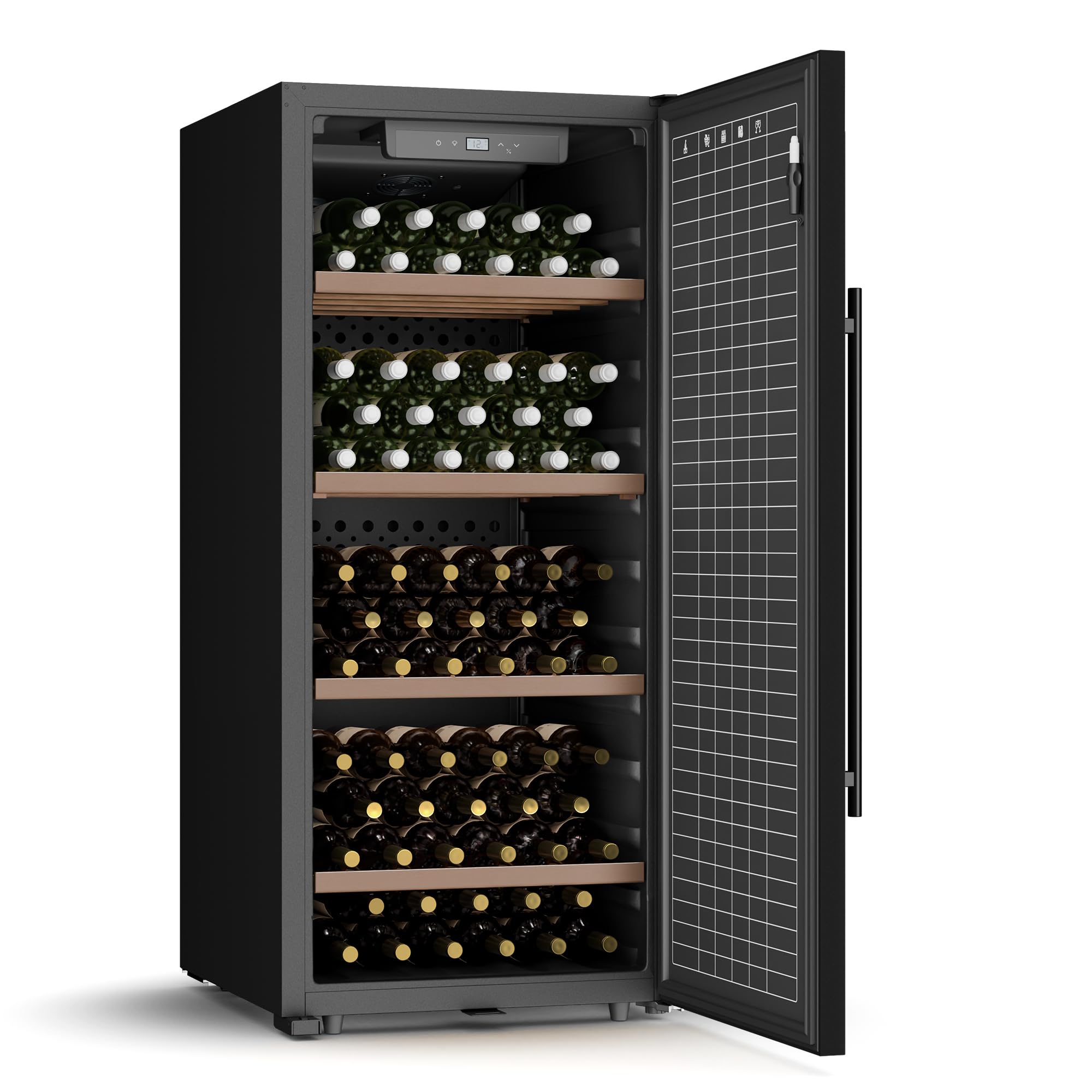 Klarstein CellarMax Cave à Vin Grande Capacité - 114 Bouteilles, 5-20°C, Porte Métal, Commande Tactile, Alarme, Autonome