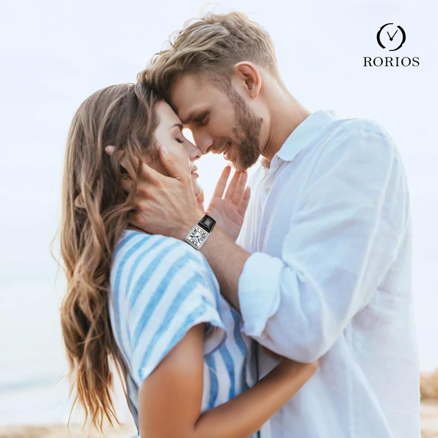 RORIOS Unisex Watch Valentines Couple Pair Quartz Watches Rectangular Wristwatch for Men Women Leather Strap Watch Roman Numeral Wristwatches