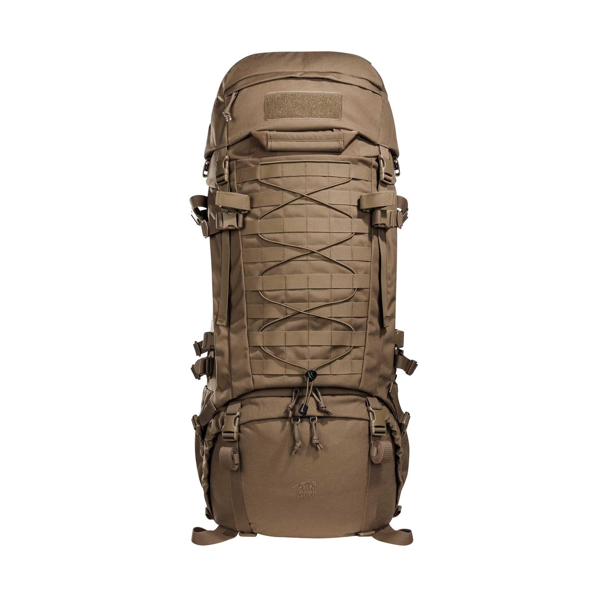 Tasmanian Tiger TT Mil OPS Pack 80 + 24 Sac à dos militaire pour homme compatible Molle avec poches latérales amovibles 104 litres pour l'extérieur, Bushcraft, Coyote Brown