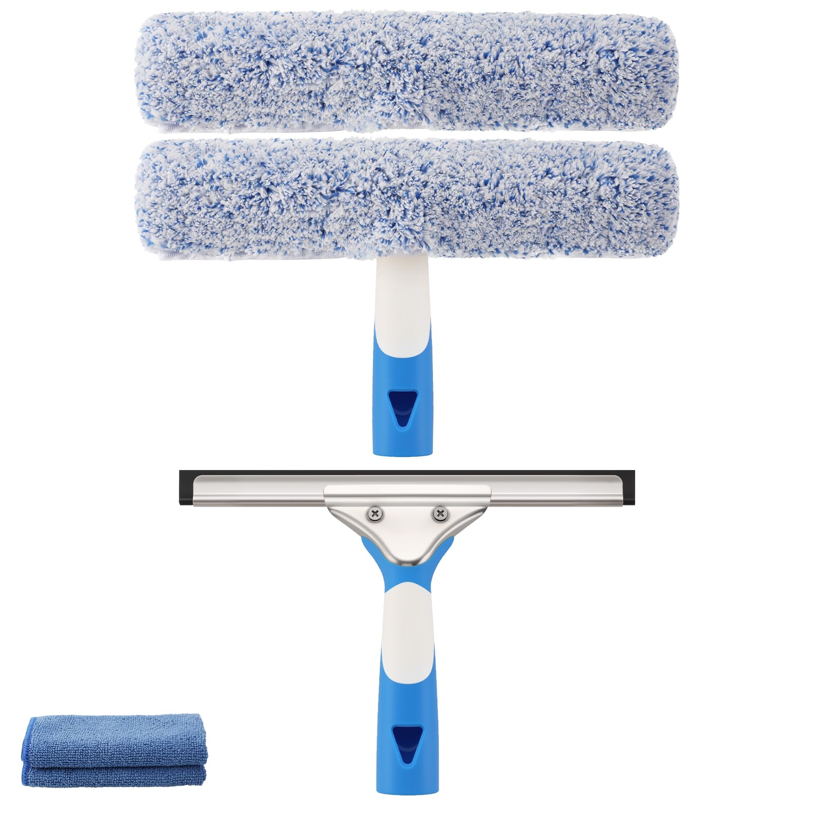 Mitclear Professional Window Cleaning Kit 10IN, Window Cleaner Tool with Silicone Squeegee, Microfiber Scrubber & Cloth, Home Washing Equipment for Shower Glass Mirror Door Car, Indoor/Outdoor