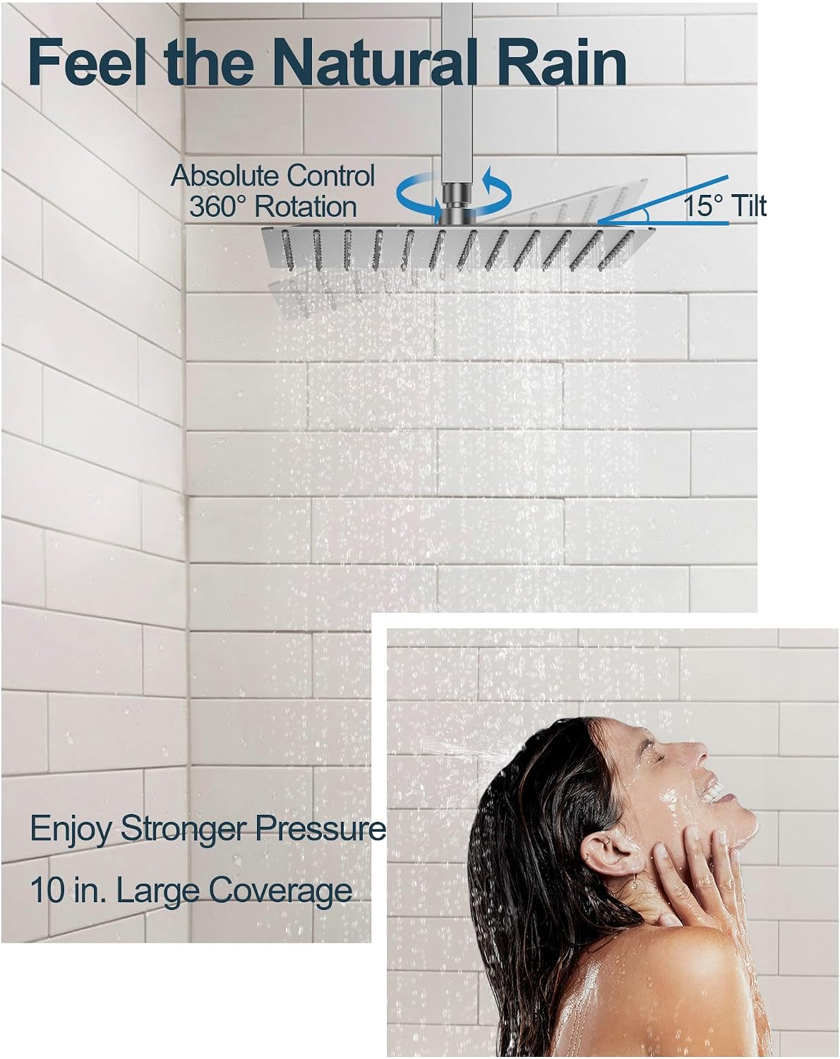 Shower System with 10" Ceiling Rain Head, Handheld Sprayer, Pressure Balance Valve, 2 Spray Modes Brushed Nickel