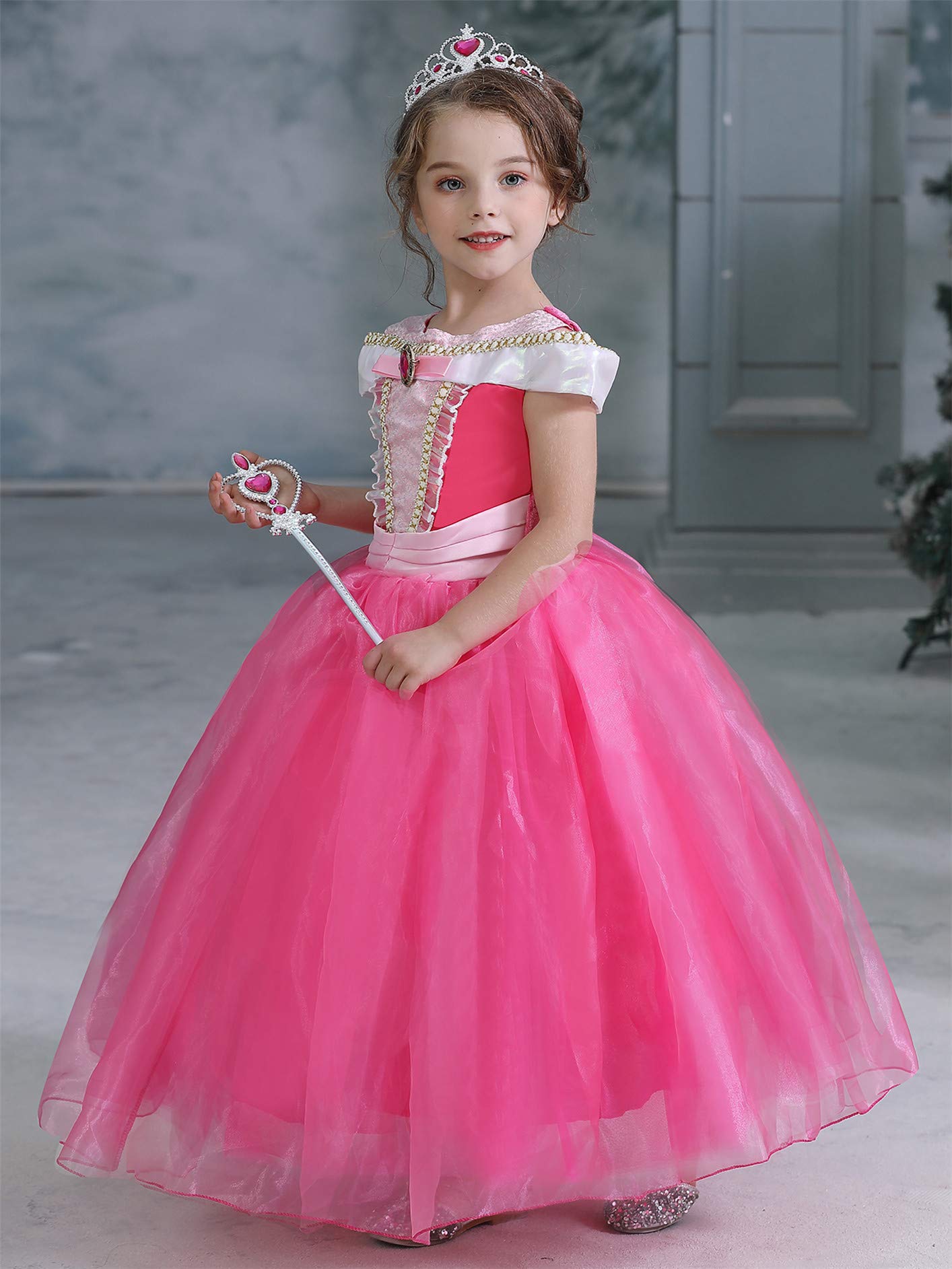 New front Costume da Bella Principessa Aurora Addormentata Vestito Belle Bambina con Accessori Vestito Elegante Cosplay Festa Natale Compleanno Halloween Carnevale