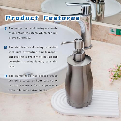 Miniatura 3 de Dispensador de jabón de mano de acero inoxidable cepillado resistente al óxido y a las fugas, con embudo para encimeras de cocina y dispensadores de