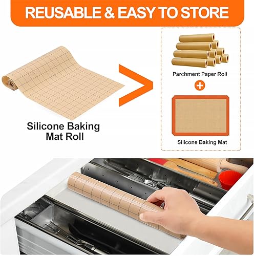 Vista 12 de Rollo de silicona para hornear, 16 pulgadas x 5.25 pies, antiadherentes, resistentes al calor, antideslizante, reutilizable, tapete de congelación