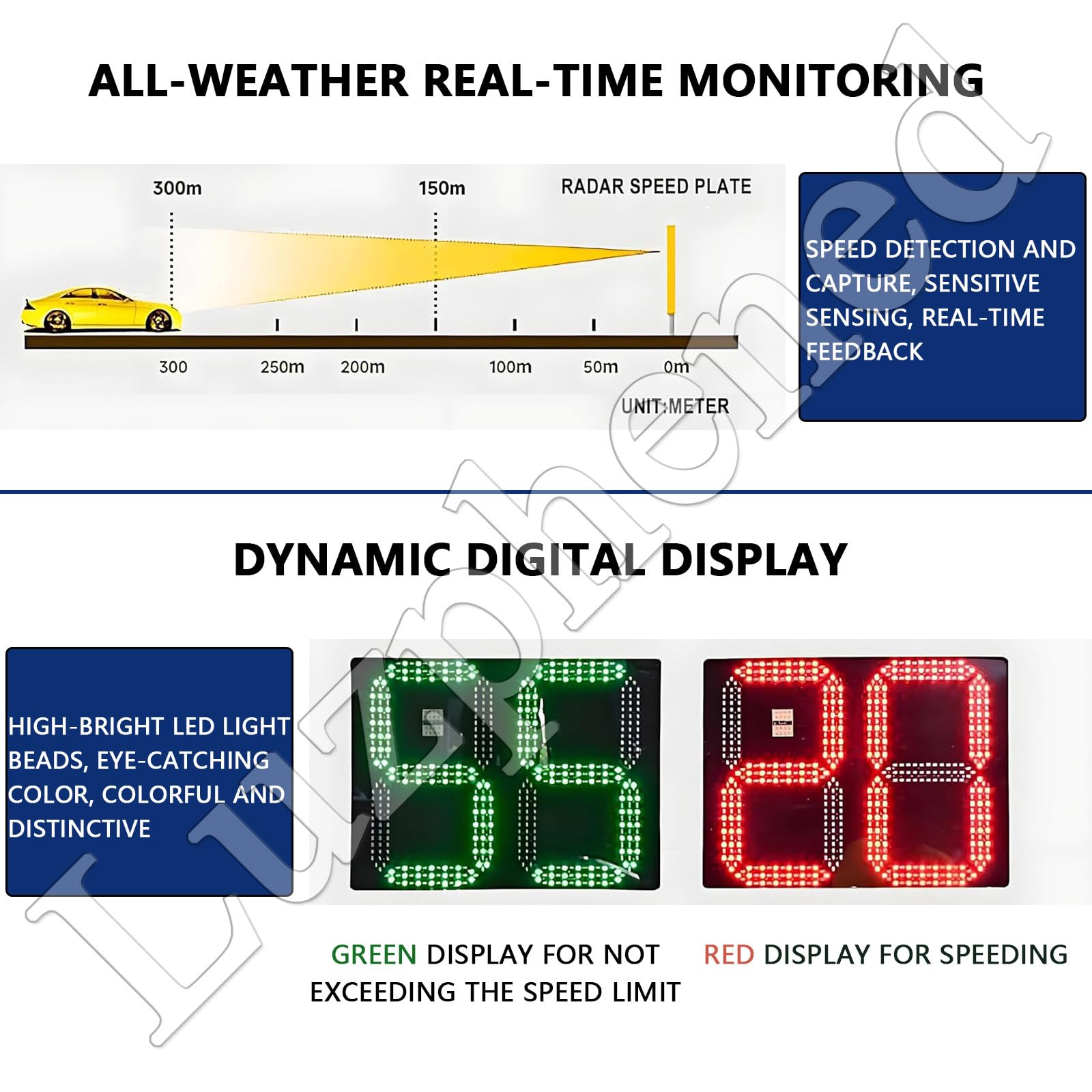 Radar di velocità, display di velocità, tachimetro a 2 cifre 50*60cm | Telecomando wireless, radar di velocità solare a LED, tachimetro lampeggiante
