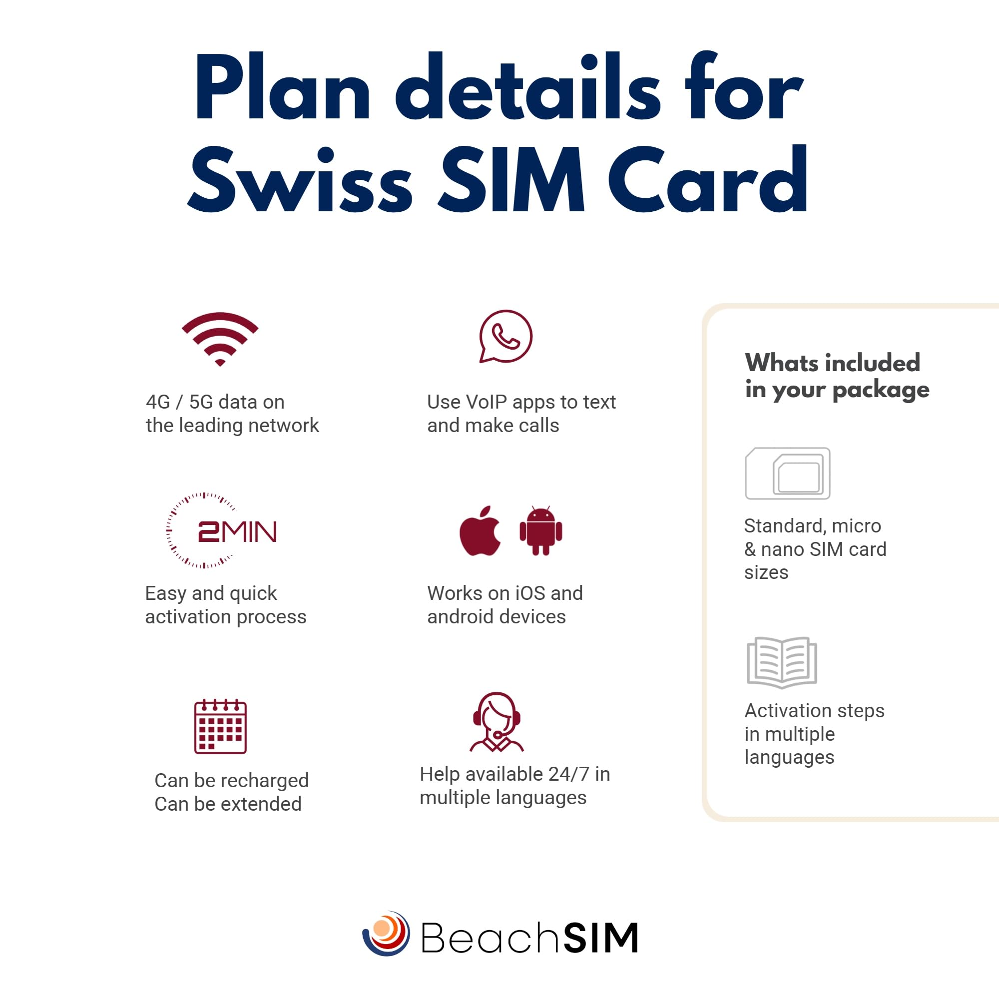 Solo-Dati SIM Svizzera 30 Giorni | 10GB Dati 4G/5G ad Alta Velocità | Nessuna Registrazione dell'Identità | Attivazione Rapida Online | Compatibile con Dispositivi iOS e Android Sbloccati