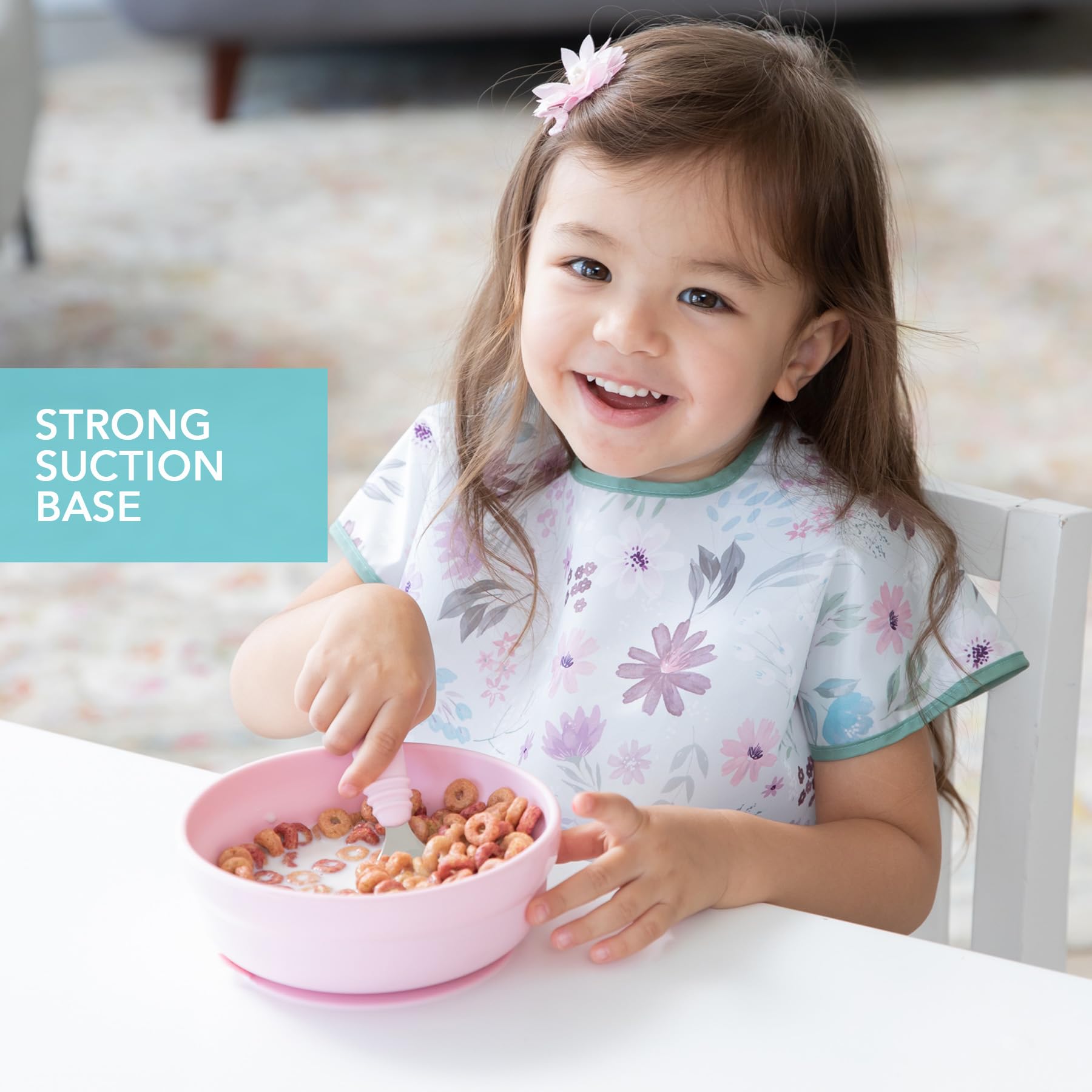 Bumkins Silicone Suction Bowl for Baby Toddler and Kids, Baby Led Weaning, 8in x 2.5in, Pink, Modern Style, 20 oz Capacity - Image 3