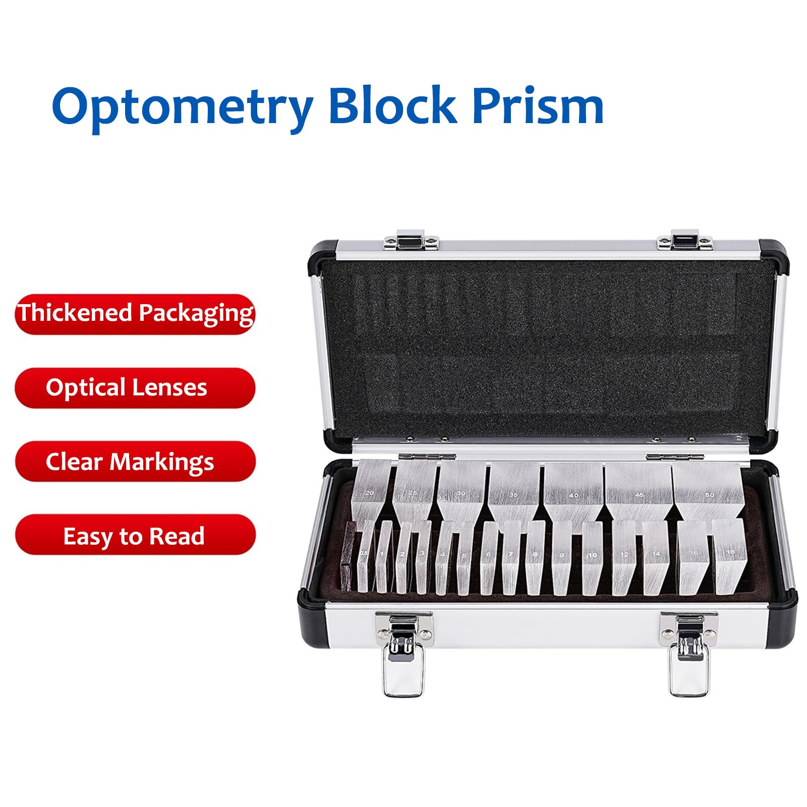 Kit di 22 Prismi Oftalmici Ottici, Set di Prismi Oculari Oftalmici, Finitura Superficiale: 60-40, Errore Prismatico: +0,05 Mm, per Cliniche, Ospedali E Centri di Optometria