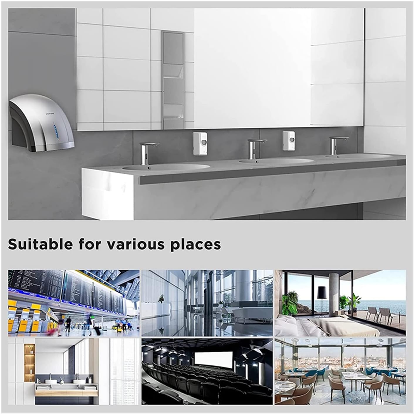 Smart Sensor Automatic Hand Dryer, 1800W LED Display High Speed Commercial Drying Machine for Toilet, Hot＆Cold Wind Wall Mounted Hand Dryers