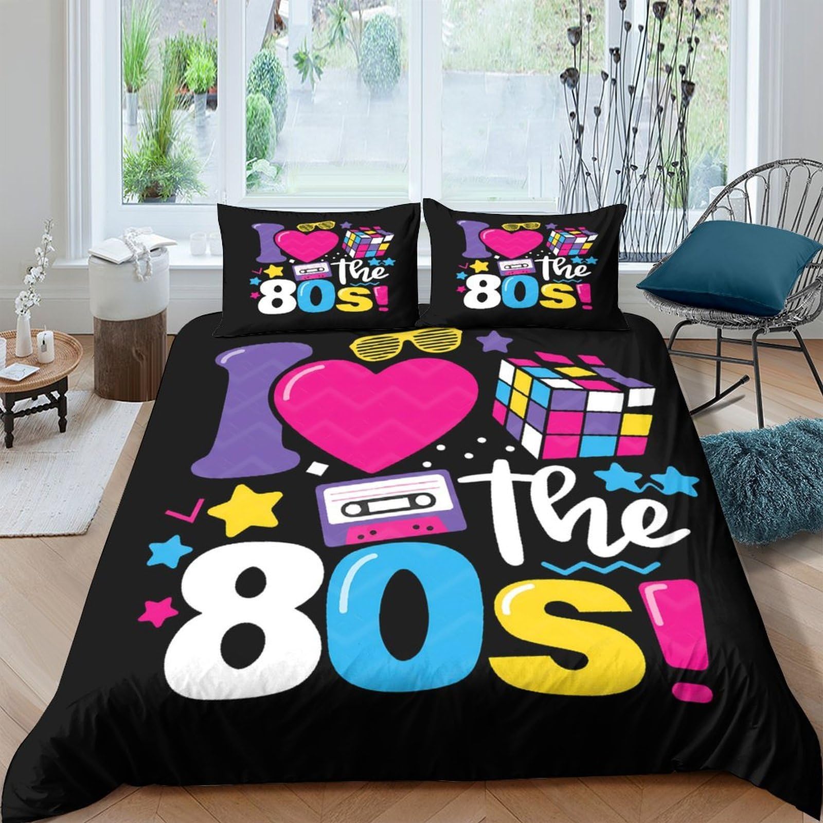 Ctjqhvkz Style-6 3D Printed 80S Retro Style Fitted Sheet Microfiber Colorful Cassette Rubik Art Mattress Cover For Bedroom Dorm Decor Single（135X200cm）