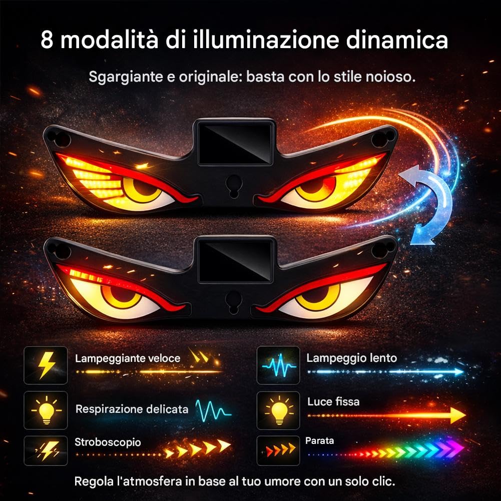Confezione Da 2/4 Luci Led Solari a Forma Di Occhio Di Demone Per Finestrini Auto,Modalità Lampeggiante e Pulsante Attivate, Luce Ad Alta Luminosità Per Parabrezza Per Decorazione Auto (F)