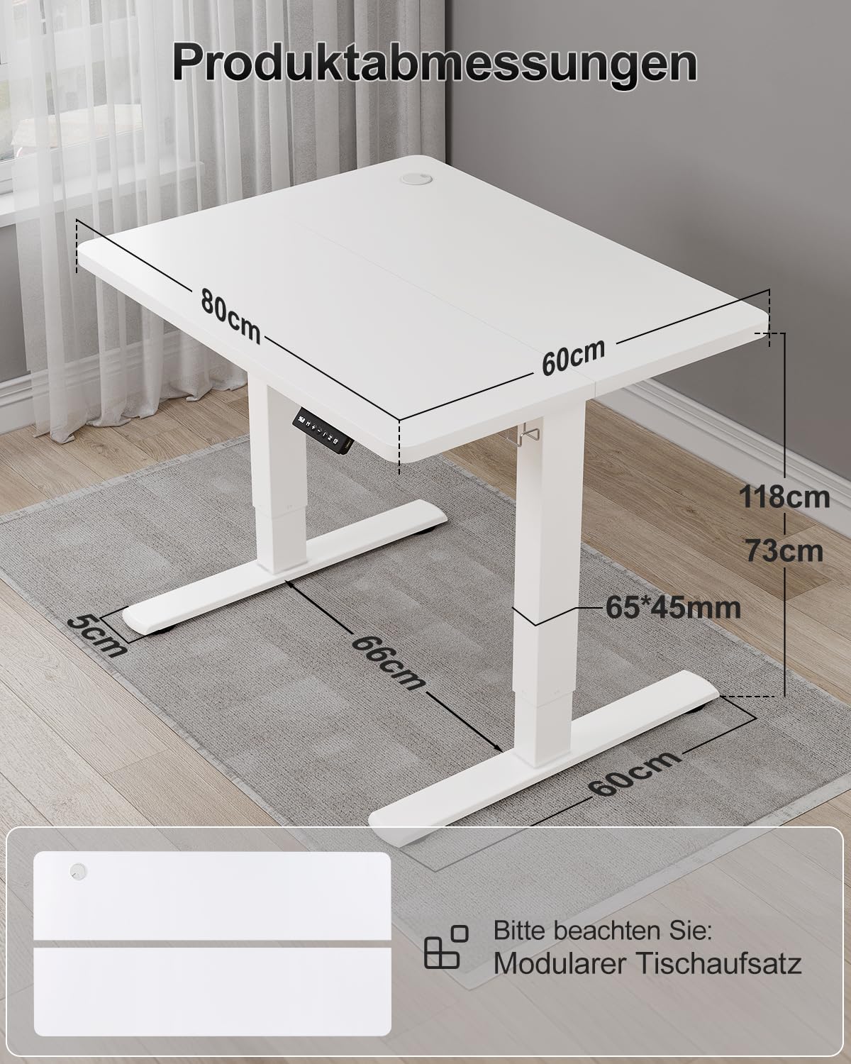 Airfish Höhenverstellbarer Schreibtisch 80x60cm, Kinder Schreibtisch Höhenverstellbar Elektrischer mit Memory-Funktion, Bürotisch Höhenverstellbar für Home Office Steh-Sitz Tisch Standing Desk Weiß