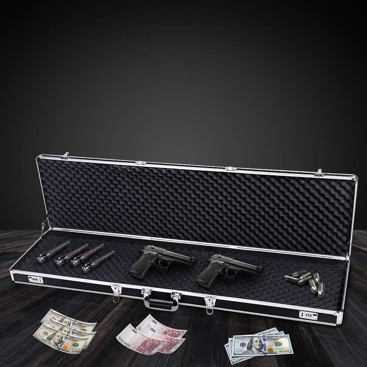 GOPLUS Estuche para Rifle, Estuche de Aluminio para Arma Larga, Estuche para Rifle con 2 Cerraduras de Combinación, Caja Impermeable Protectora, Transporte Práctico, 134 x 35 x 12CM