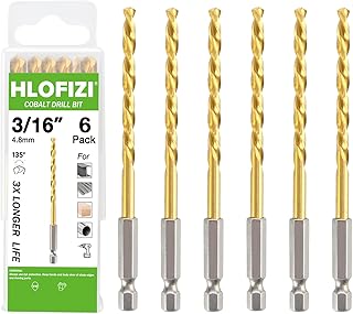 3/16" Cobalt Drill Bit with Hex Shank (6 Pack), Impact Titanium Twist Drill Bits for Metal, Stainless Steel, Cast Iron and Wood