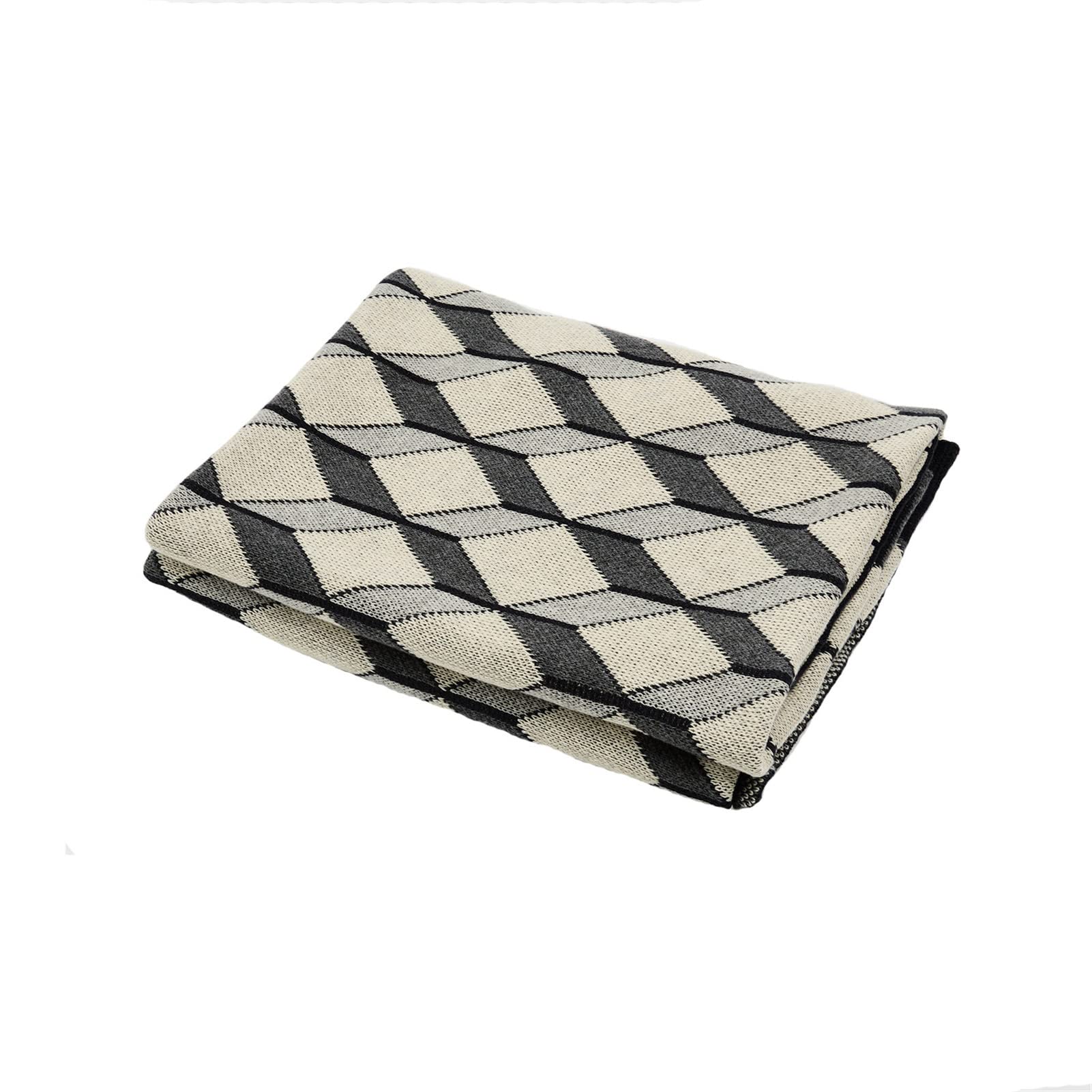 Ancoree 100% Cotton Knitted Jacquard Blanket, Diamond Pattern Knitted Throws, Soft and Breathable, Warm Blanket for Sofa Bed Chair, Machine Washable (Gray)