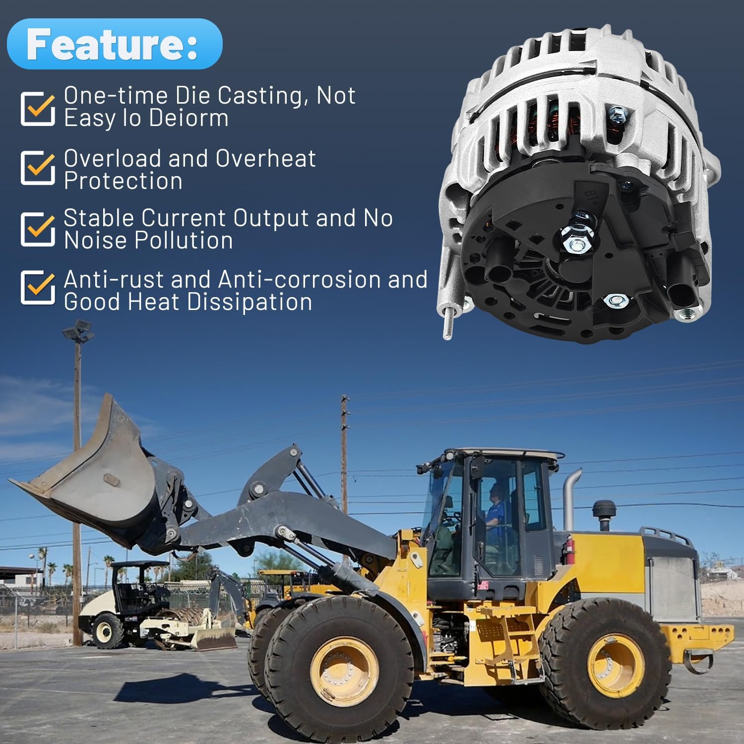 12V/70A Alternator RE529377 SE501831 Compatible with John Deere CT315 319D 323D 329D 333D 4120 4320 4520 4720 313 325 70HP replace AL5057X, RE509648