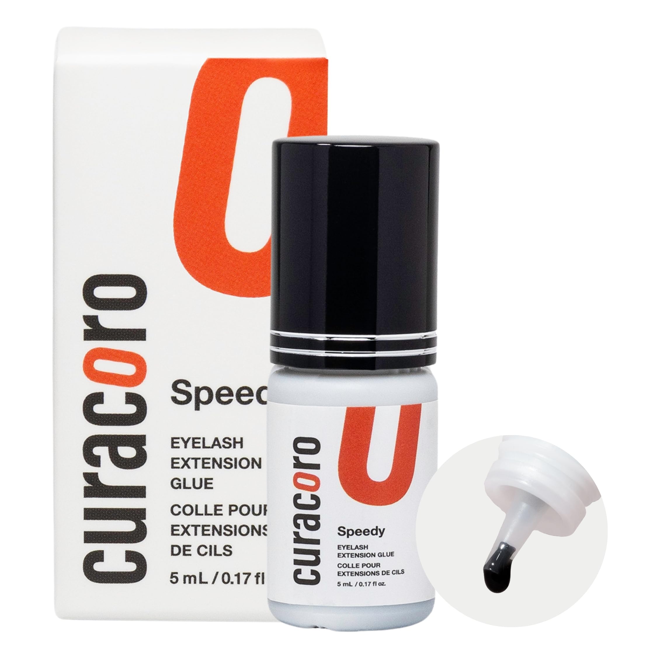 Curacoro Professional Eyelashes Glue - Extra Strong Adhesive for Salon Use, Clear & Black, Multiple Drying Times (0.5-3 Sec), 0.17 fl.oz / 5ml, 7-8