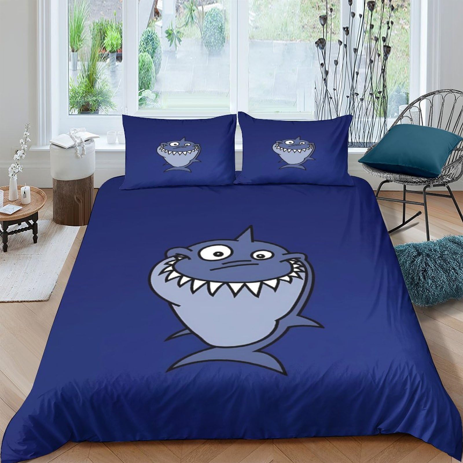 Ctjqhvkz Style-7 3D Printed Cartoon Shark Fitted Sheet Microfiber Blue Animal Bed Cover For Bedroom Dorm Mattress Protection Decor Single（135X200cm）