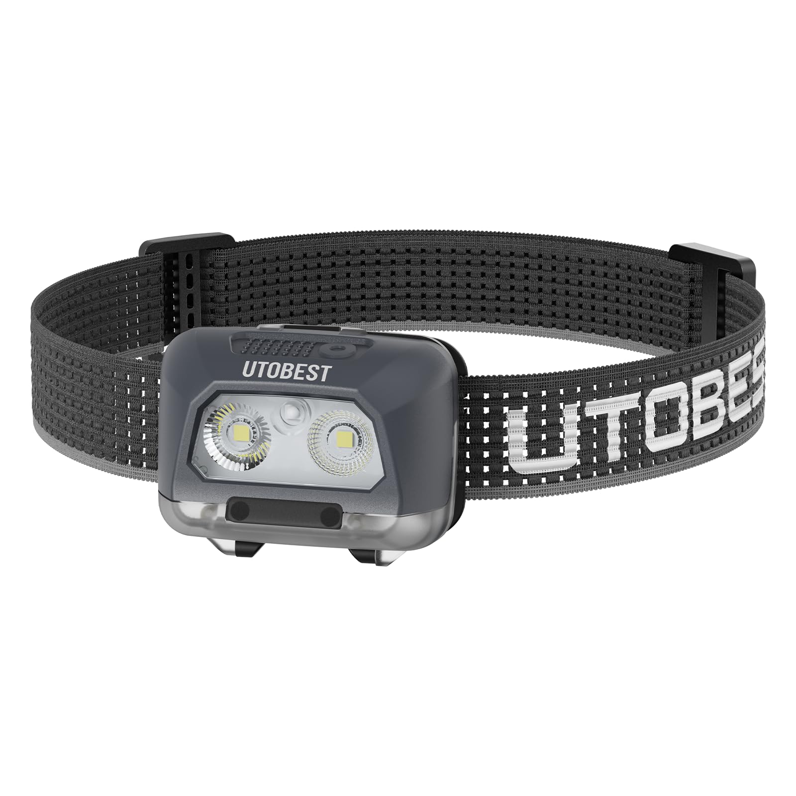 UTOBEST Head Torch Rechargeable, Battery Powered, Hybrid Concept, 500 LM, 102H Runtime, Lightweight 85g, 5 Lighting Modes - Motion Sensor, Dimmable, IPX8 Waterproof for Running, Camping, UTR701 Gray