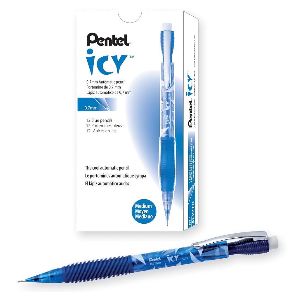 Pentel Icy Mechanical Pencil, (0.7mm), Blue Barrel, Box of 12 (AL27TC)