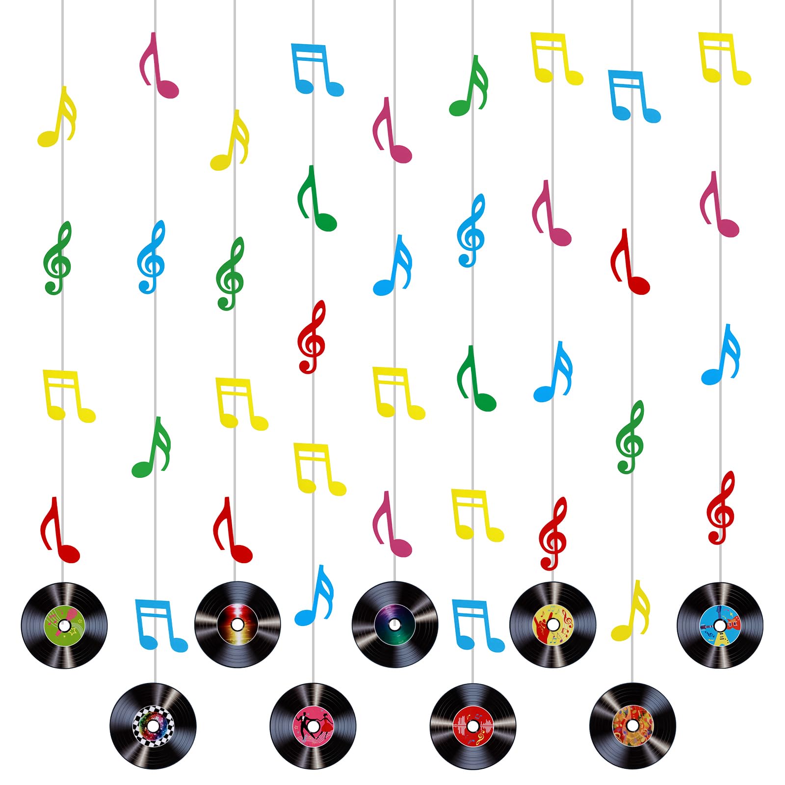 XLIUAX Lot de 9 décorations de disques vinyles Rock and Roll - Notes de musique - Décoration murale vintage pour anniversaire des années 50, 80, 90 - Fête prénatale, mariage, musique - Couleur