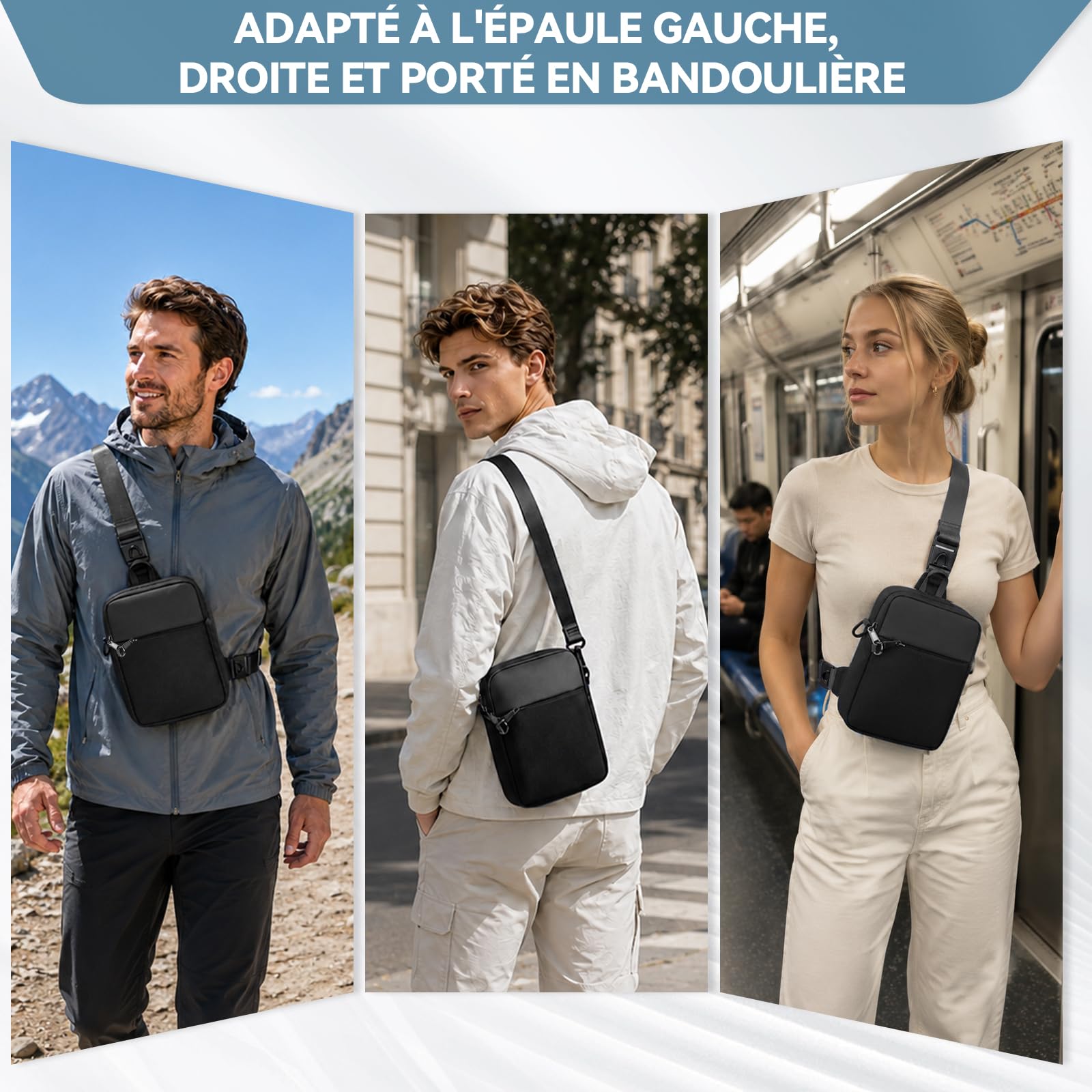 Eshow Sac À Bandoulière Avec Serrure À Glissière Et Poche Rfid, Sac Antivol Pour Hommes Et Femmes, Sac Étanche Pour Le Travail, Les Voyages, La Randonnée Et L'usage Quotidien