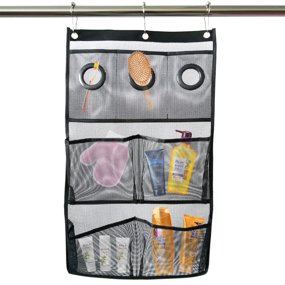 Cestino doccia in rete con 6 tasche portaoggetti, con ganci, consente di risparmiare spazio in bagno e ad asciugatura rapida, ideale per palestra, dormitorio, camper, bagno, viaggi, armadietto della