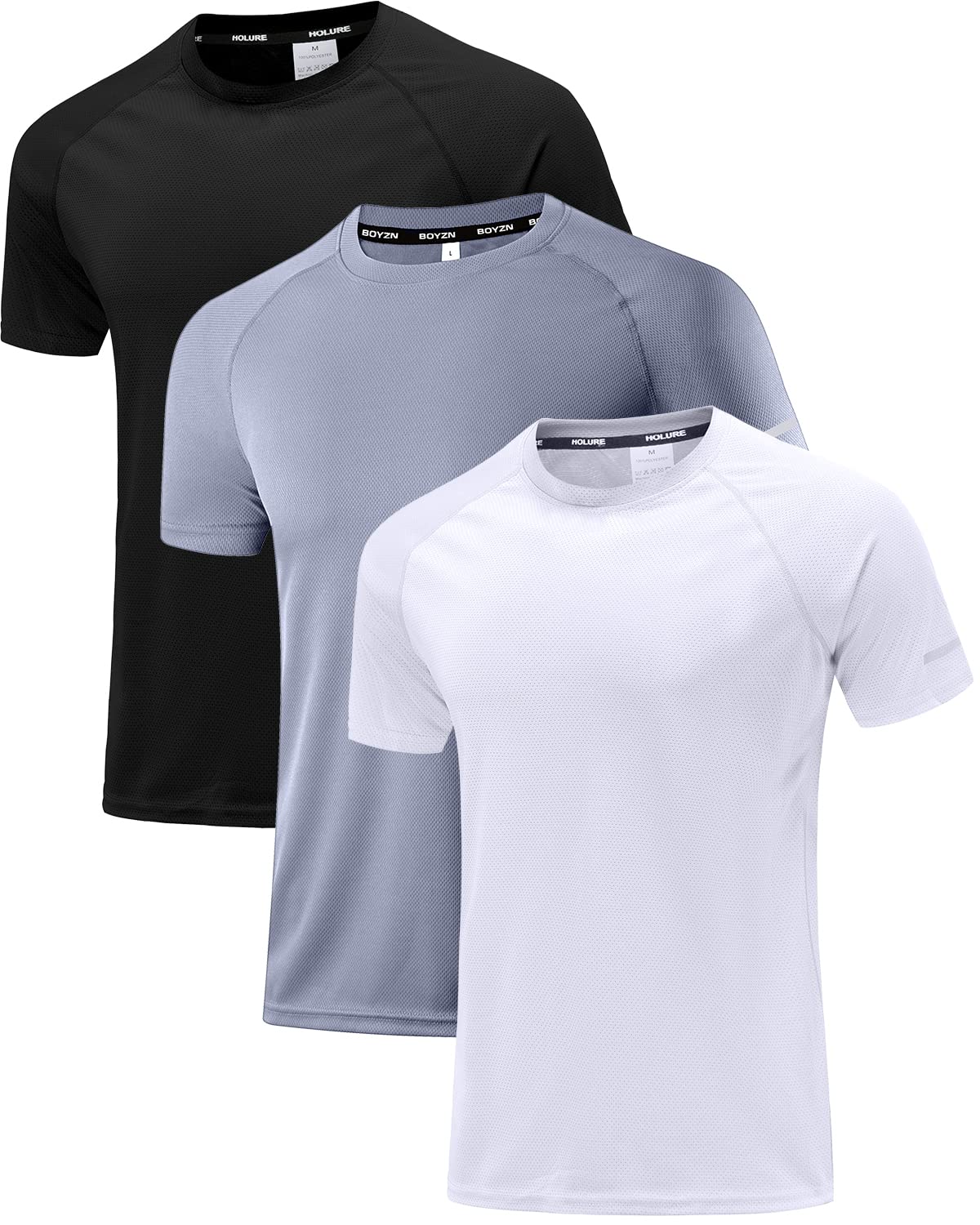 HolureMen's 3 or 5 Pack Sportswear Breathable T-Shirts Quick-Drying Short-Sleeve Shirts