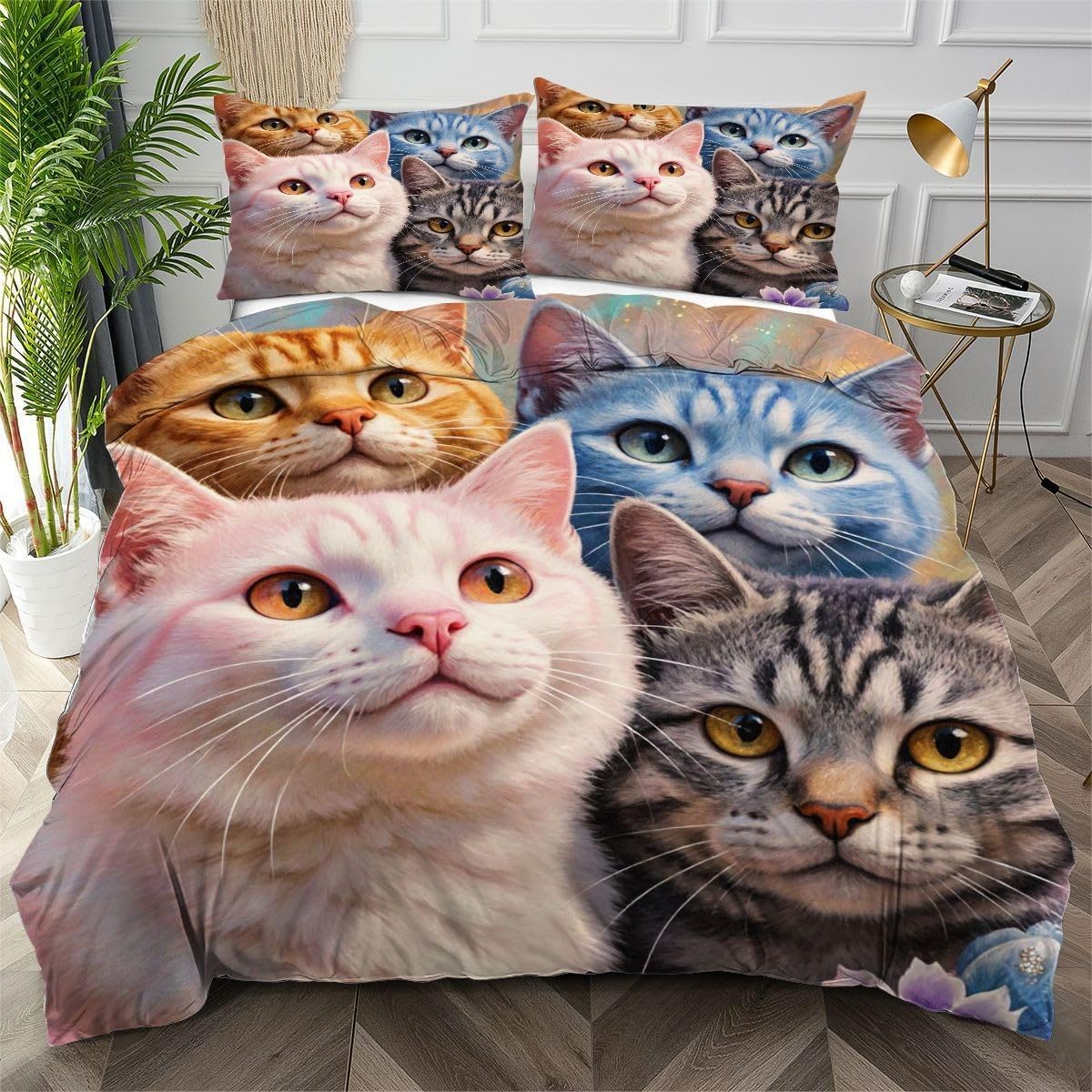 Linge de lit chat coloré 220x240 microfibre douce anti décoloration