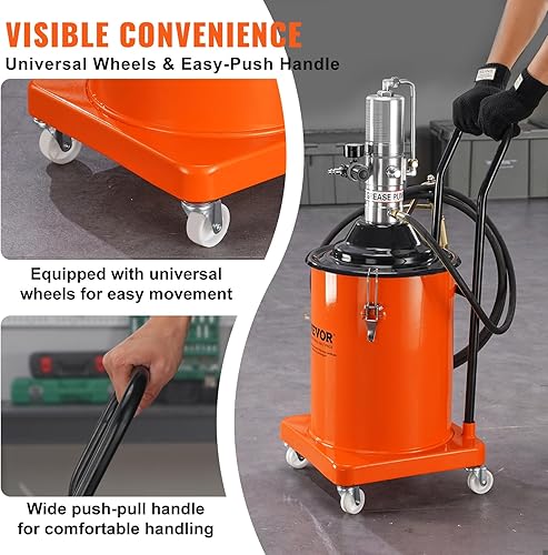 Miniatura 5 de VEVOR Bomba de grasa, bomba de grasa de aire de 5 galones con manguera de alta presión de 13 pies y pistola de engrase, bomba de grasa neumática de