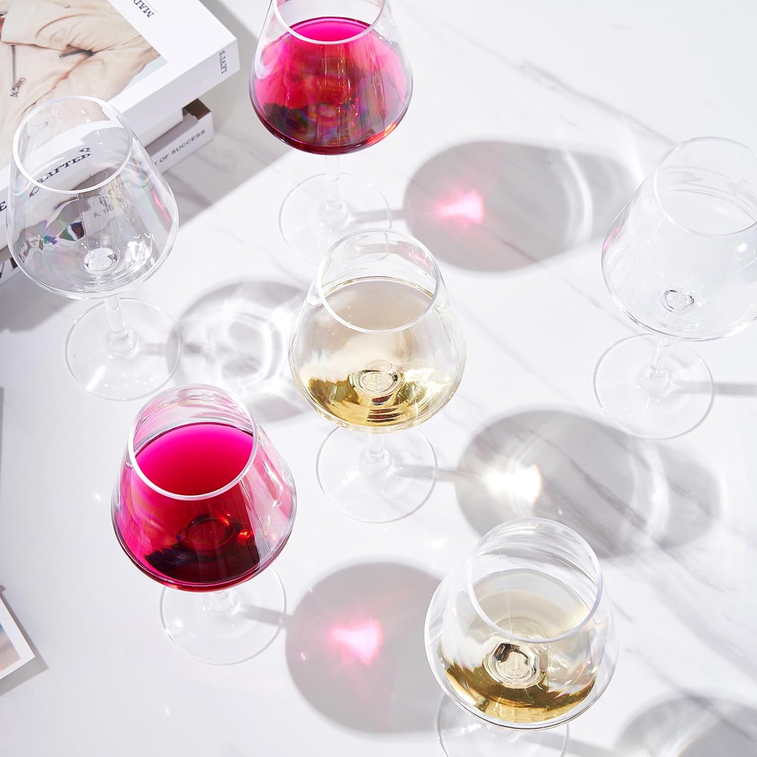 Unbreakable European Style Plastic Crystal, Stemmed Wine Glasses | Set of 6 | Acrylic Tritan Drinkware, Unbreakable Clear Color Shatterproof BPA-free, Reusable, Floating Pool & Indoor & Outdoor, 18oz