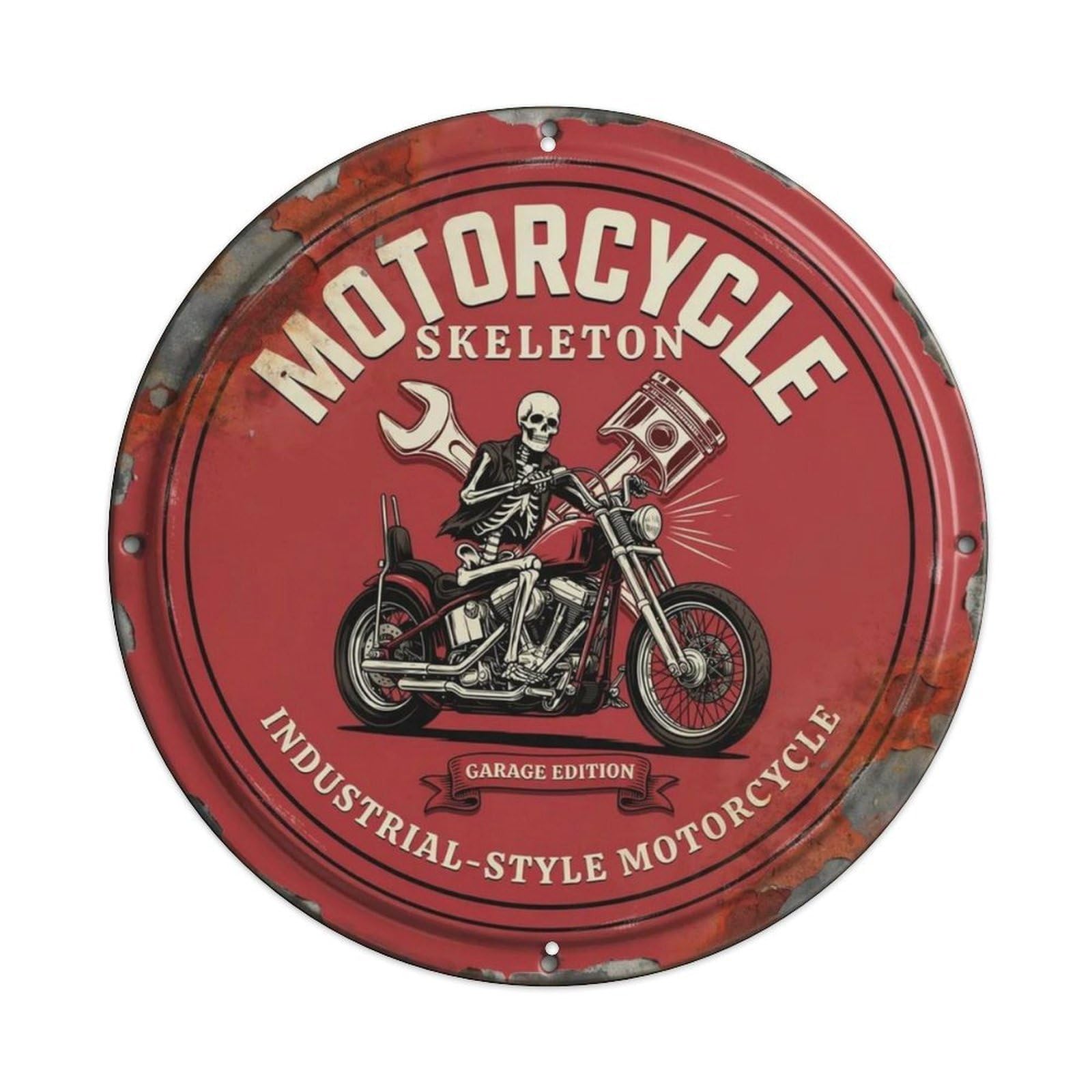 Skeleton-Biker-Tin Metal Tin Sign Plaque