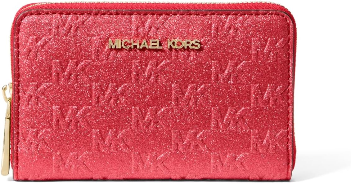 Hardware dorado/Mk con glitter en relieve/Carmesí