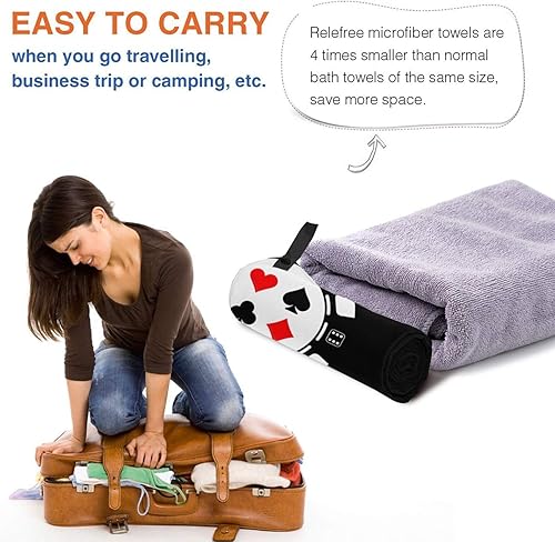 Miniatura 4 de VALBEL Poker Card Casino - Toalla de baño ligera de 31.5 x 63 pulgadas, de secado rápido, de microfibra absorbente y absorbente para ducha